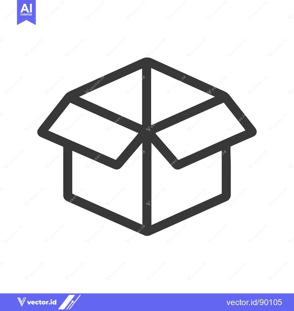 Premium Vector dari Minimalist Open Cardboard Box Icon, Bold Outline on White Background
