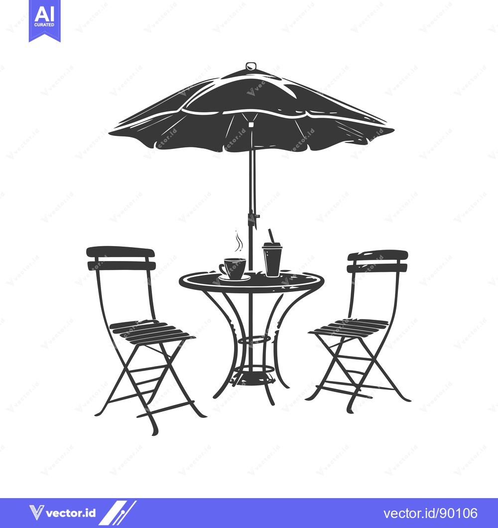 Premium Vector dari Outdoor Cafe Table Set with Umbrella and Drinks