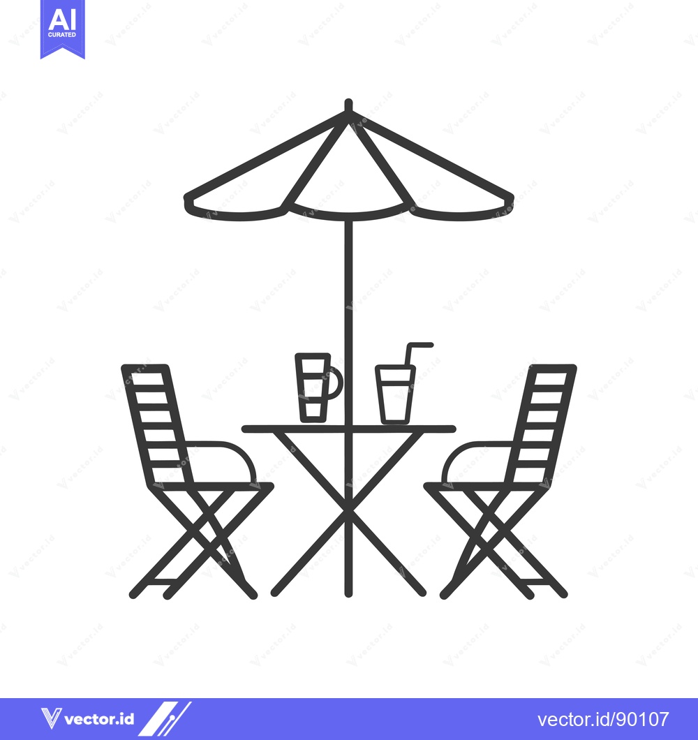 Premium Vector of Outdoor cafe table with two chairs and drinks under an umbrella