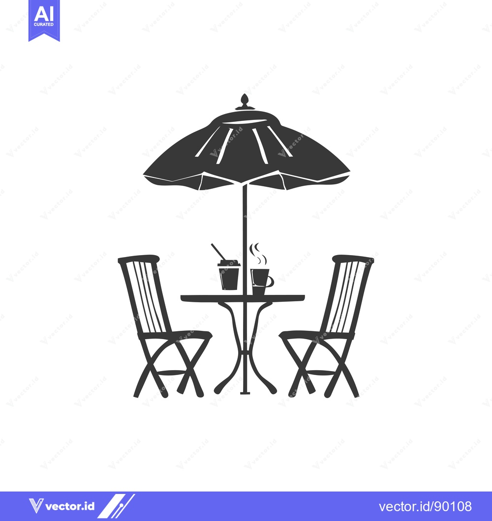 Premium Vector of Outdoor Cafe Table with Umbrella and Two Chairs