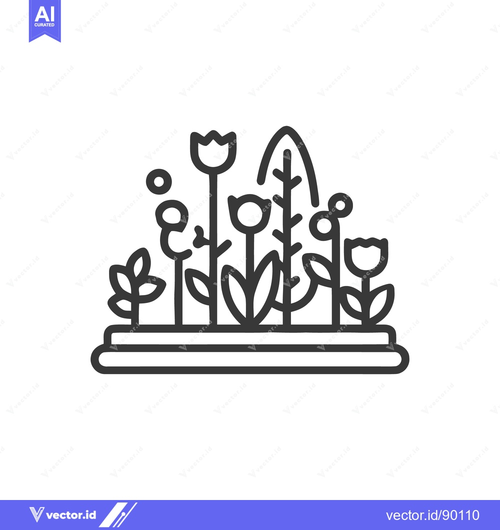 Premium Vector of Minimalist Garden Icon: Line Art Illustration of Flowers and Plants in