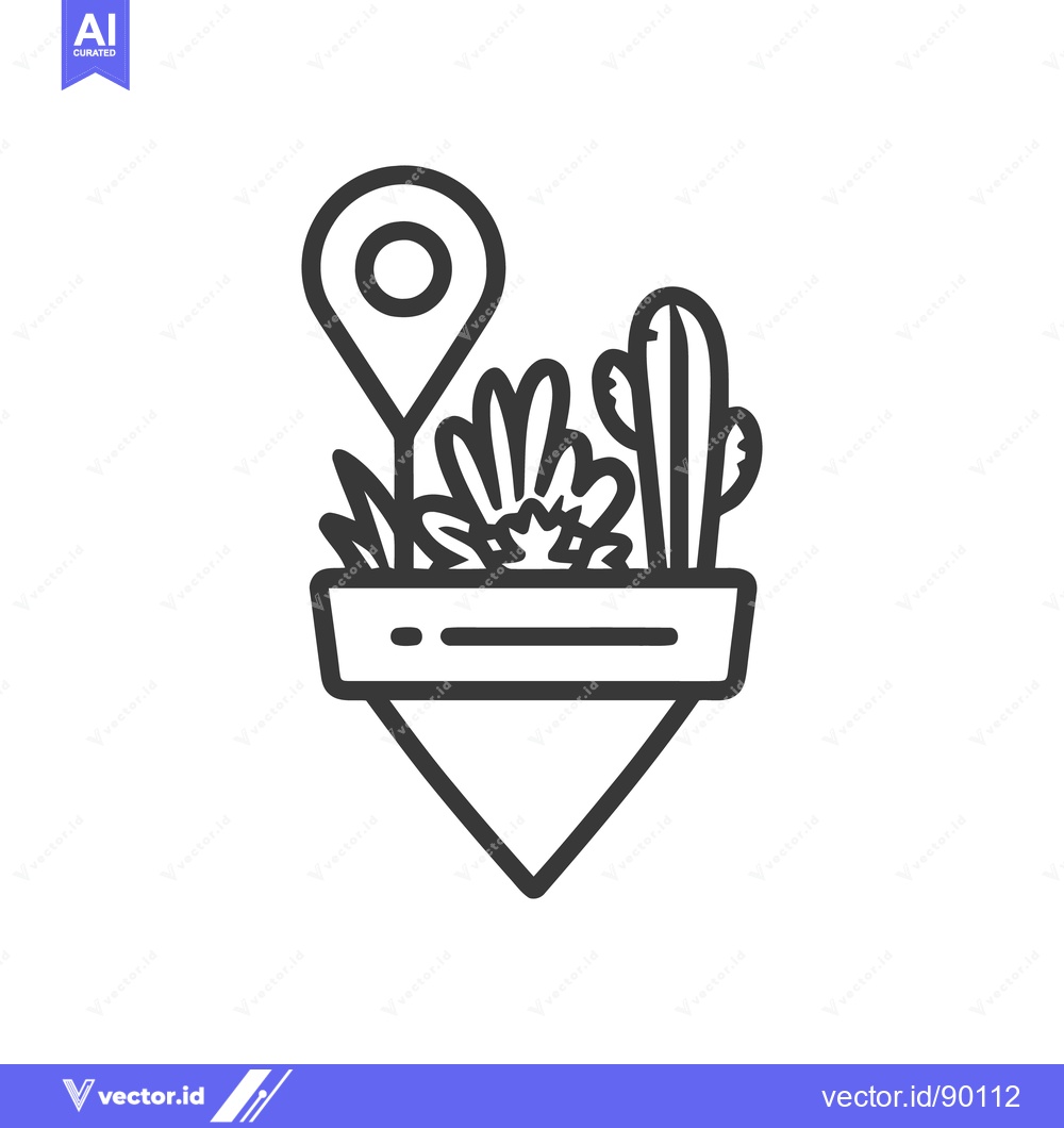 Premium Vector of Minimalist Icon of Potted Succulents with Location Pin, Black and Whit