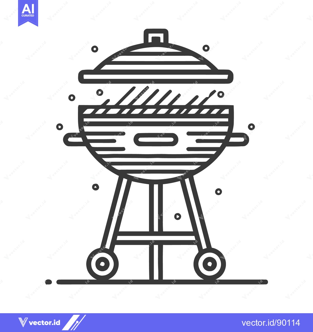 Premium Vector of Minimalist Charcoal Grill Icon with Lid and Wheels, BBQ Ready