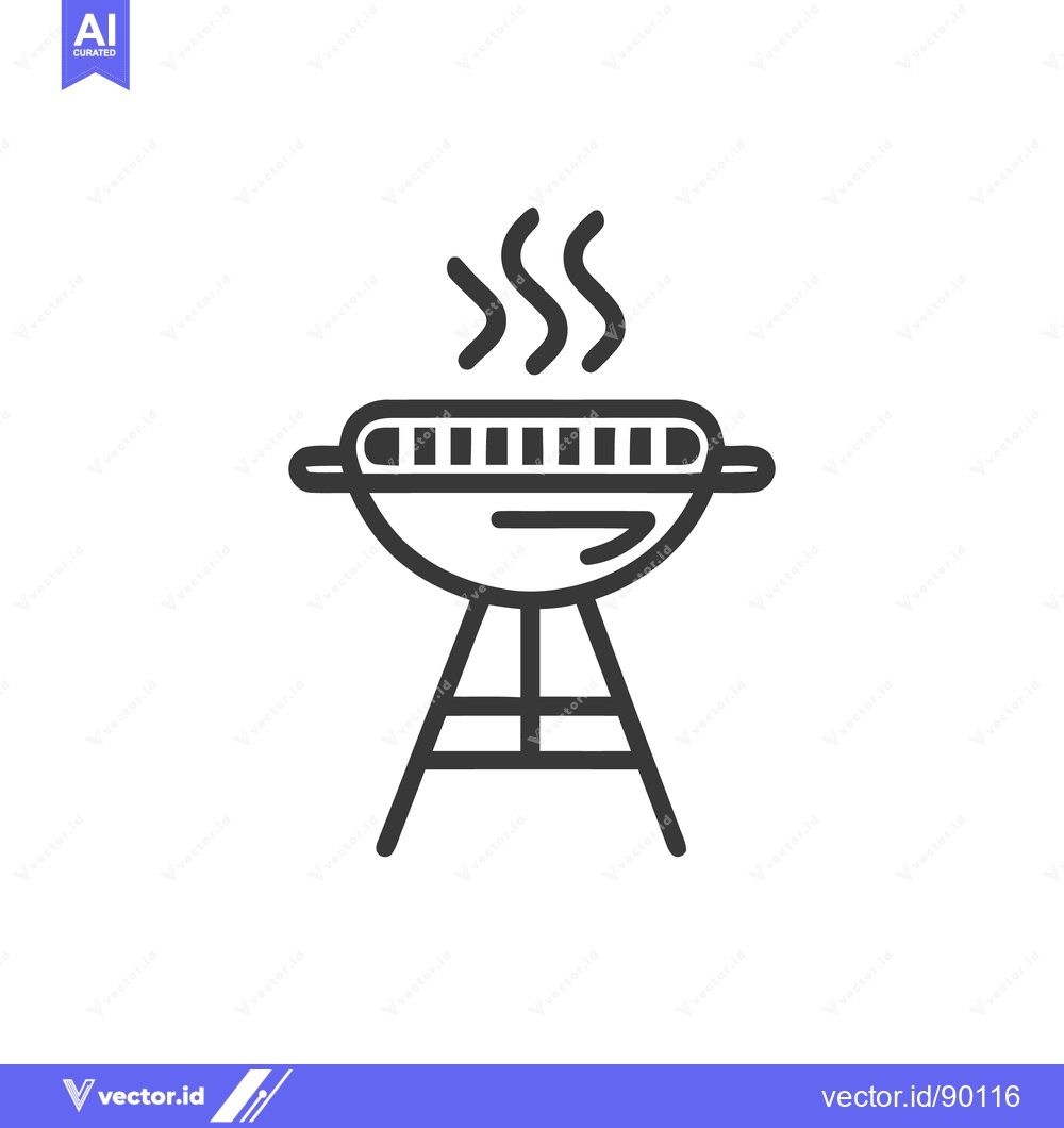 Premium Vector of Minimalist Grill Icon with Rising Smoke, Isolated on White Background