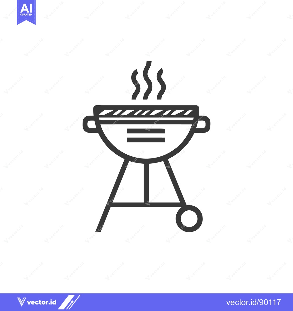 Premium Vector dari Minimalist Grill Icon with Rising Smoke, Black Outline on White Backgr