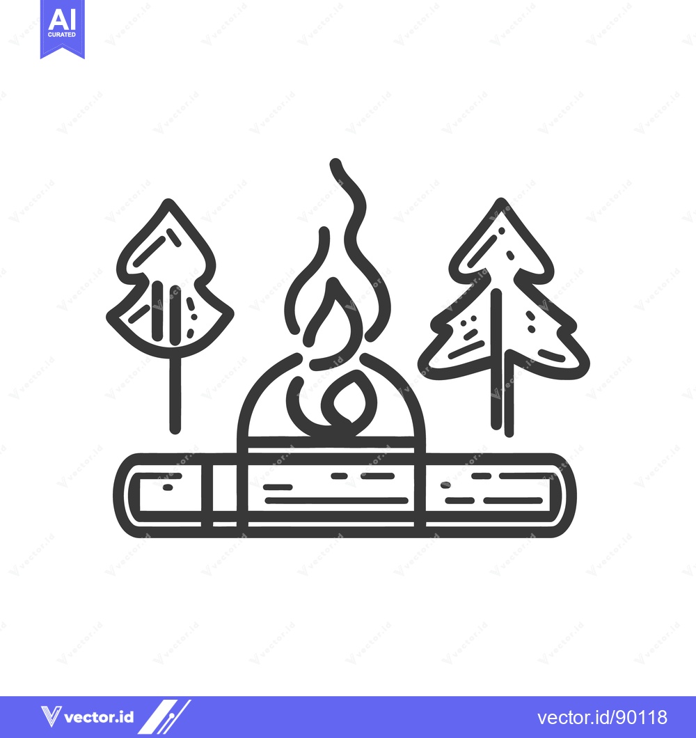 Premium Vector dari A simple illustration depicting a campfire with trees nearby