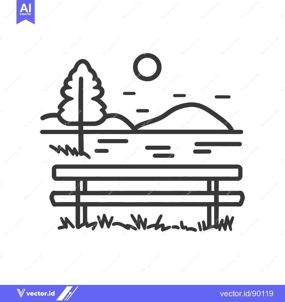 Premium Vector of A park bench overlooking a lake under the sun near trees