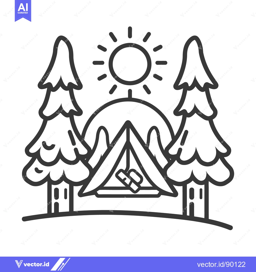 Premium Vector dari Simple line art depicts camping adventure in nature with trees