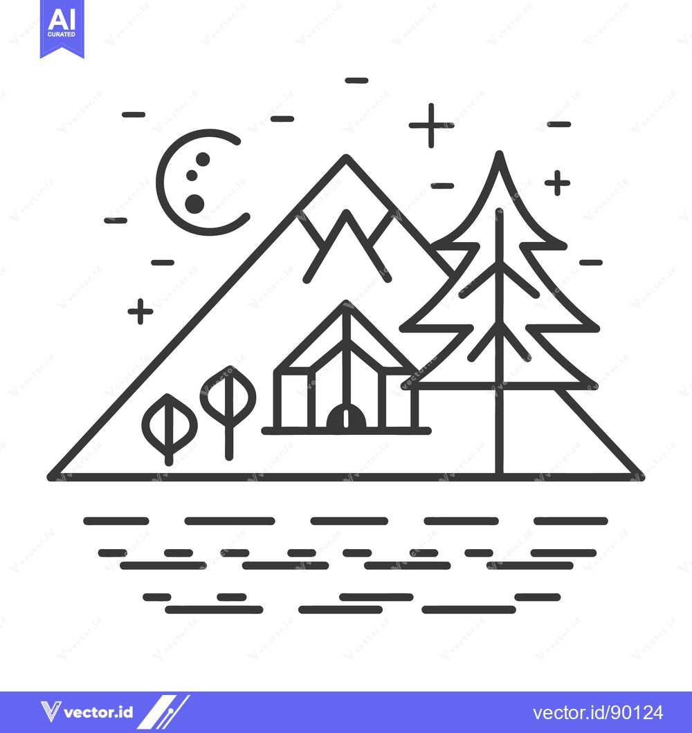 Premium Vector dari Illustration depicting a camping scene with mountains and forest at ni