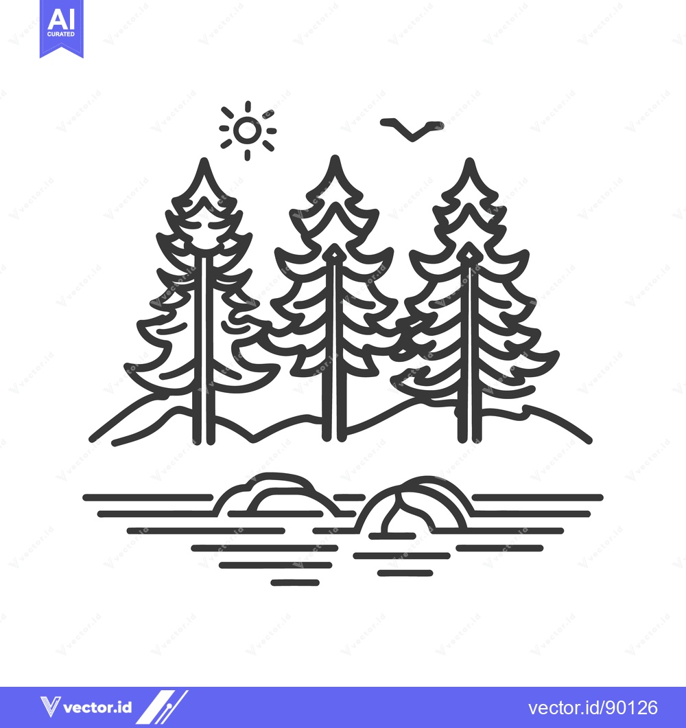 Premium Vector dari Simple black line art shows a forest landscape scene