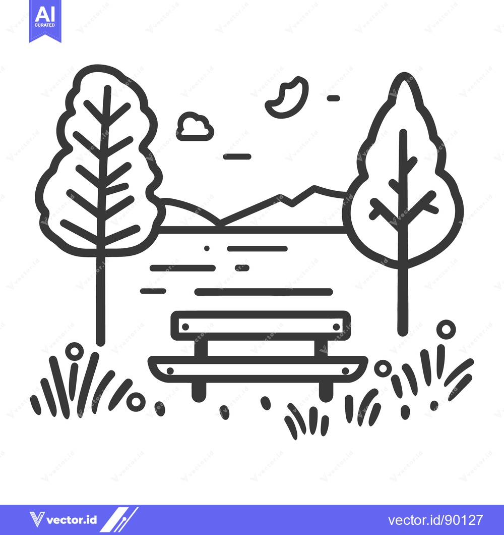 Premium Vector of Simple monochrome depiction of a park bench near the water