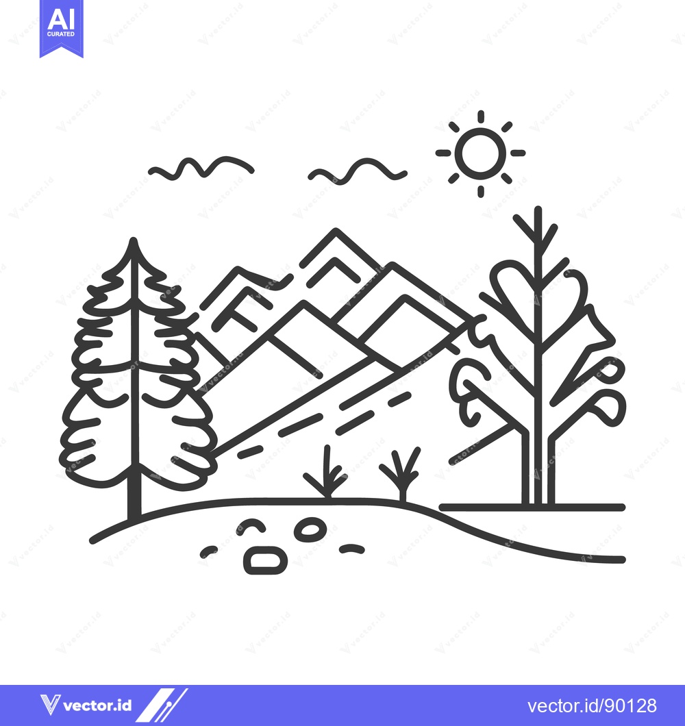 Premium Vector dari A simple illustrated line art depiction of a mountain landscape