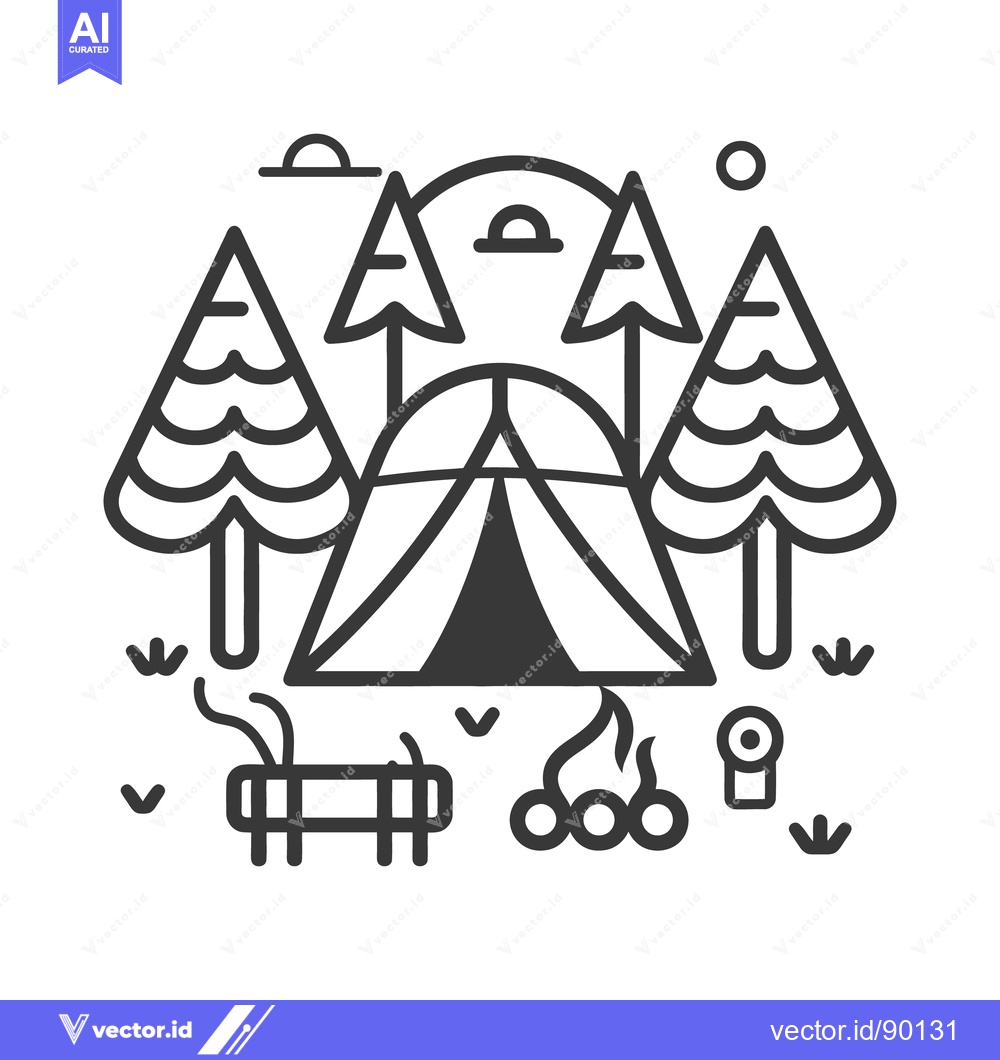 Premium Vector dari Camping scene featuring tent trees campfire and other outdoor elements