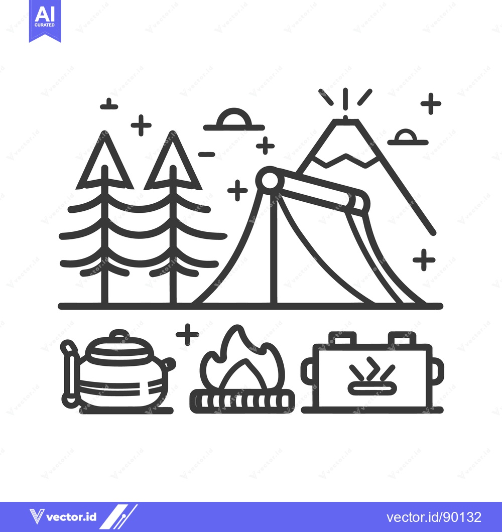 Premium Vector dari An illustrative outline of camping equipment with nature elements