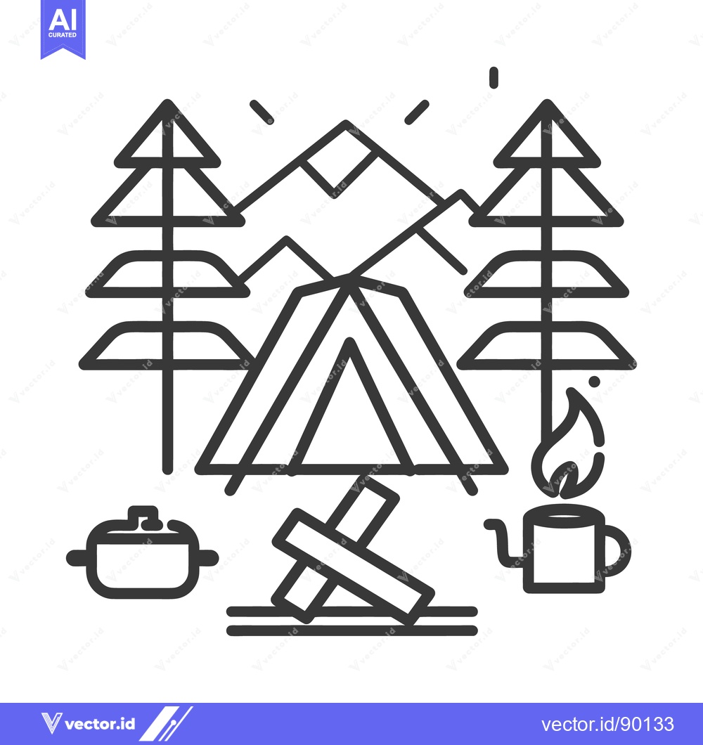 Premium Vector dari Simple black and white illustration of a campsite outdoors
