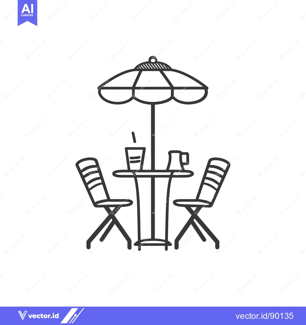 Premium Vector dari Outdoor Table and Chairs with Umbrella, Drinks, and a Pitcher