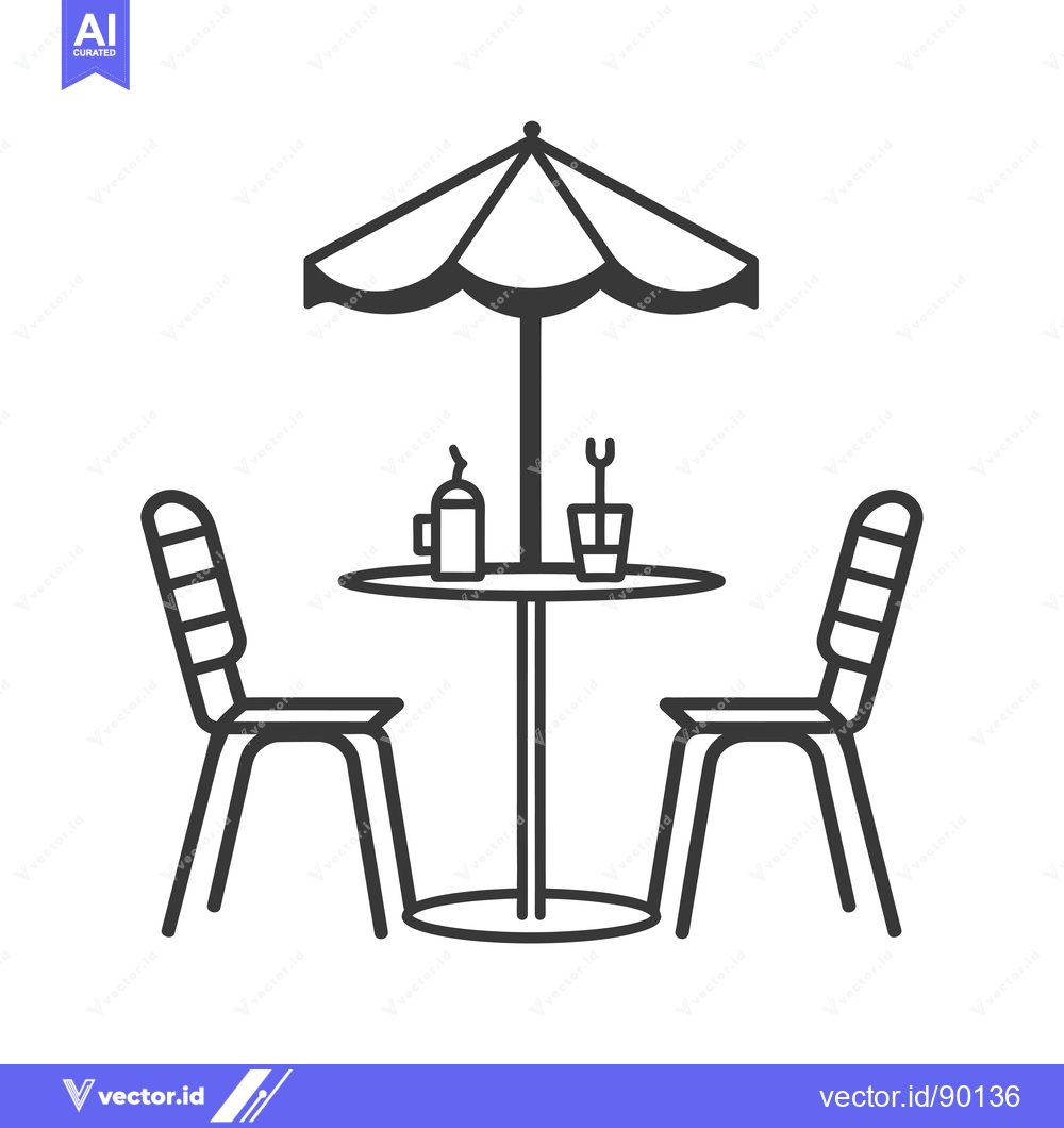 Premium Vector dari Outdoor Table Set with Umbrella and Drinks