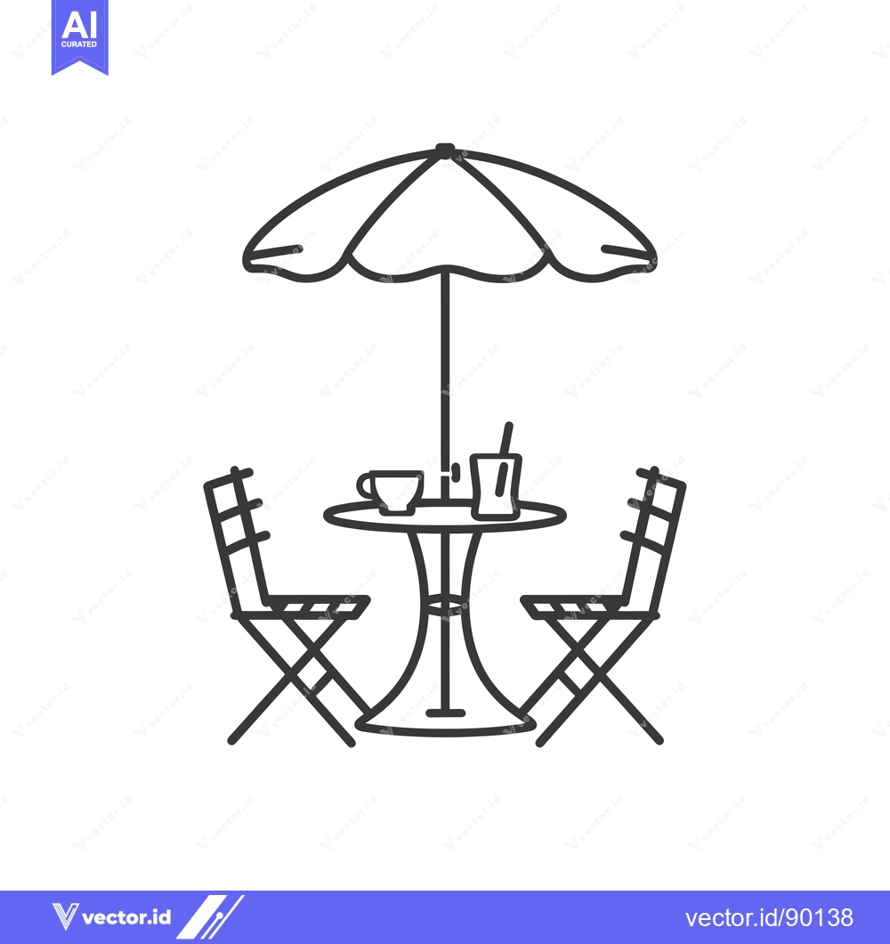 Premium Vector of Outdoor Table with Umbrella, Two Chairs, and Drinks