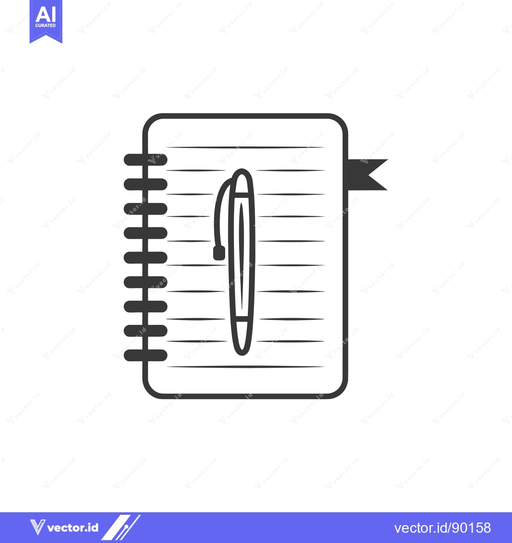 Premium Vector of Outlined Notebook with Pen and Bookmark