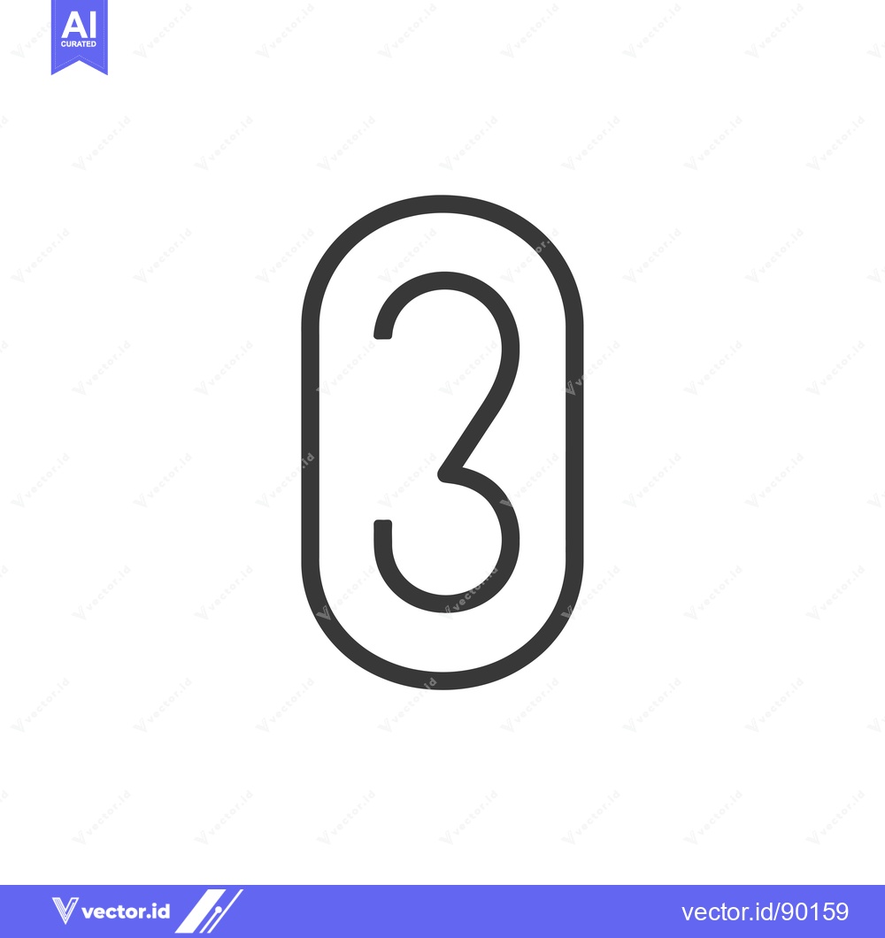 Premium Vector dari Outlined Number Three in Oval Shape