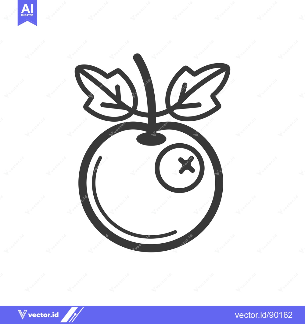 Premium Vector dari Outline Drawing of a Blueberry with a Stem and Two Leaves