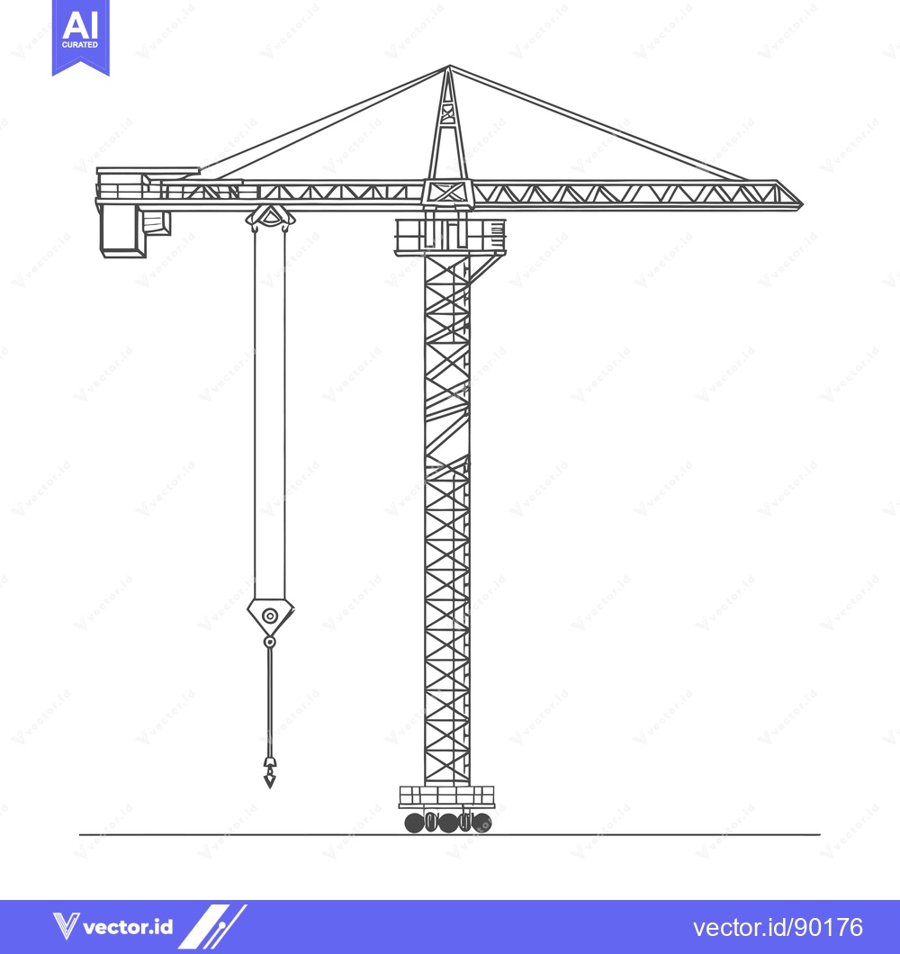 Premium Vector of Outline Drawing of a Construction Crane with a Hook