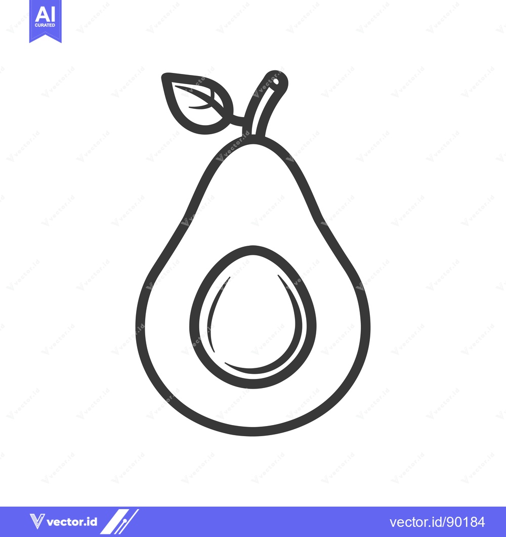 Premium Vector dari Outline drawing of a halved avocado with a pit and leaf