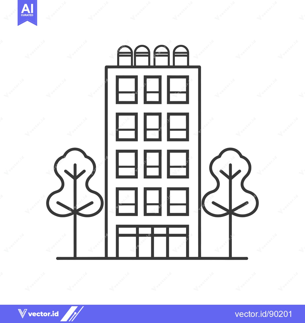 Premium Vector dari Outline drawing of a multi-story building with two trees