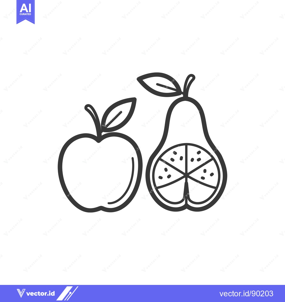 Premium Vector dari Outline drawing of an apple and a pear with a leaf