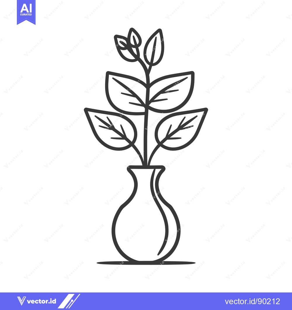 Premium Vector of Outline Drawing of a Plant in a Vase