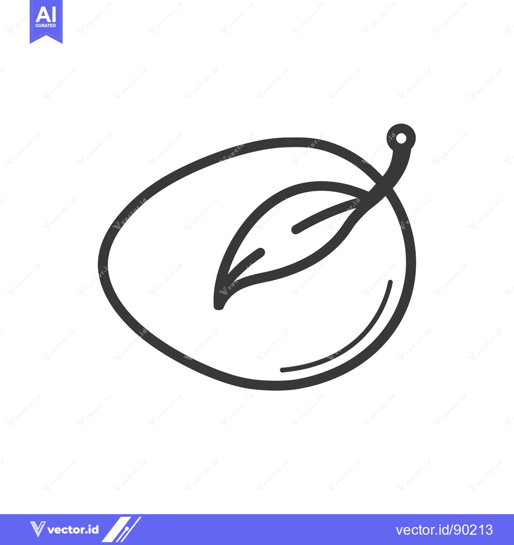 Premium Vector dari Outline drawing of a plum with a leaf