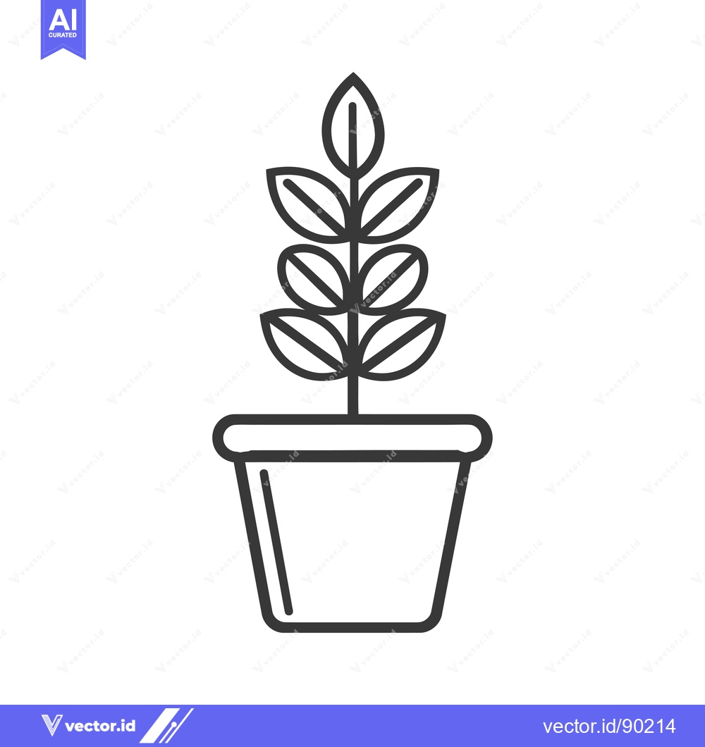 Premium Vector dari Outline Drawing of a Potted Plant with Five Leaves