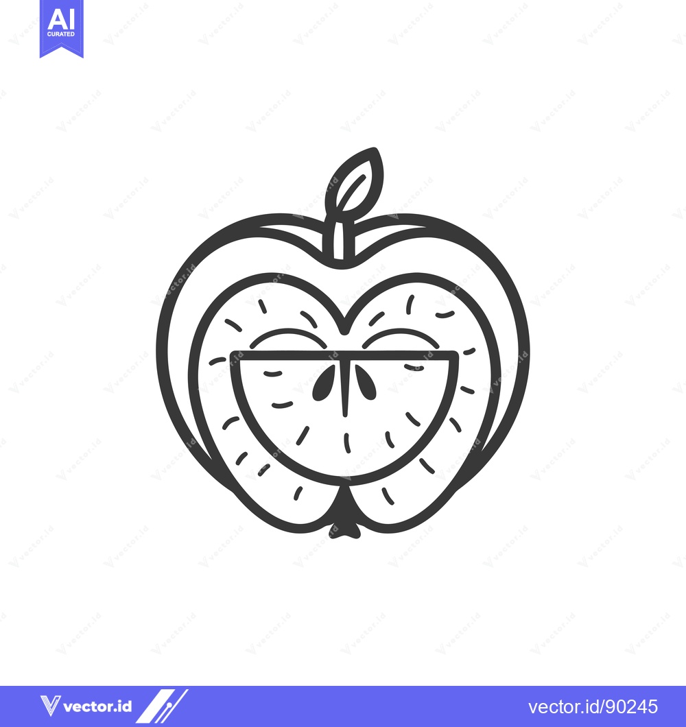 Premium Vector of Outline drawing of a whole apple with a slice removed
