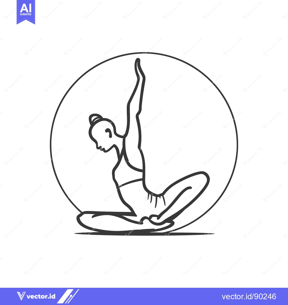 Premium Vector dari Outline Drawing of a Woman in a Yoga Pose with a Circle Behind Her