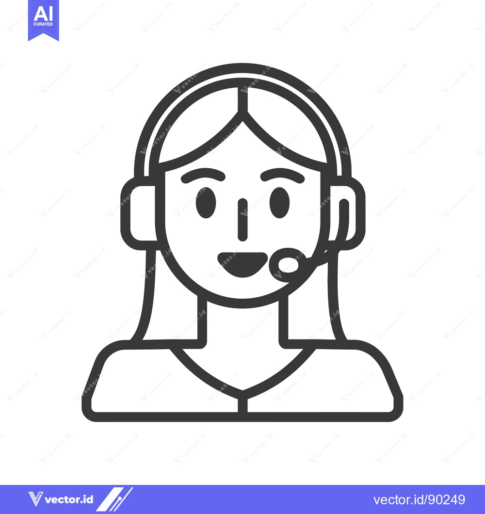 Premium Vector dari Outline Drawing of a Woman Wearing Headphones with a Microphone
