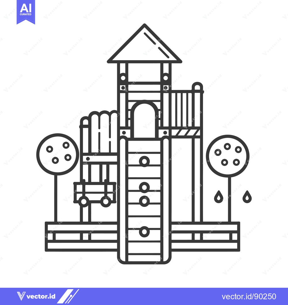 Premium Vector dari Outline drawing of a wooden playground structure with a slide, climbin