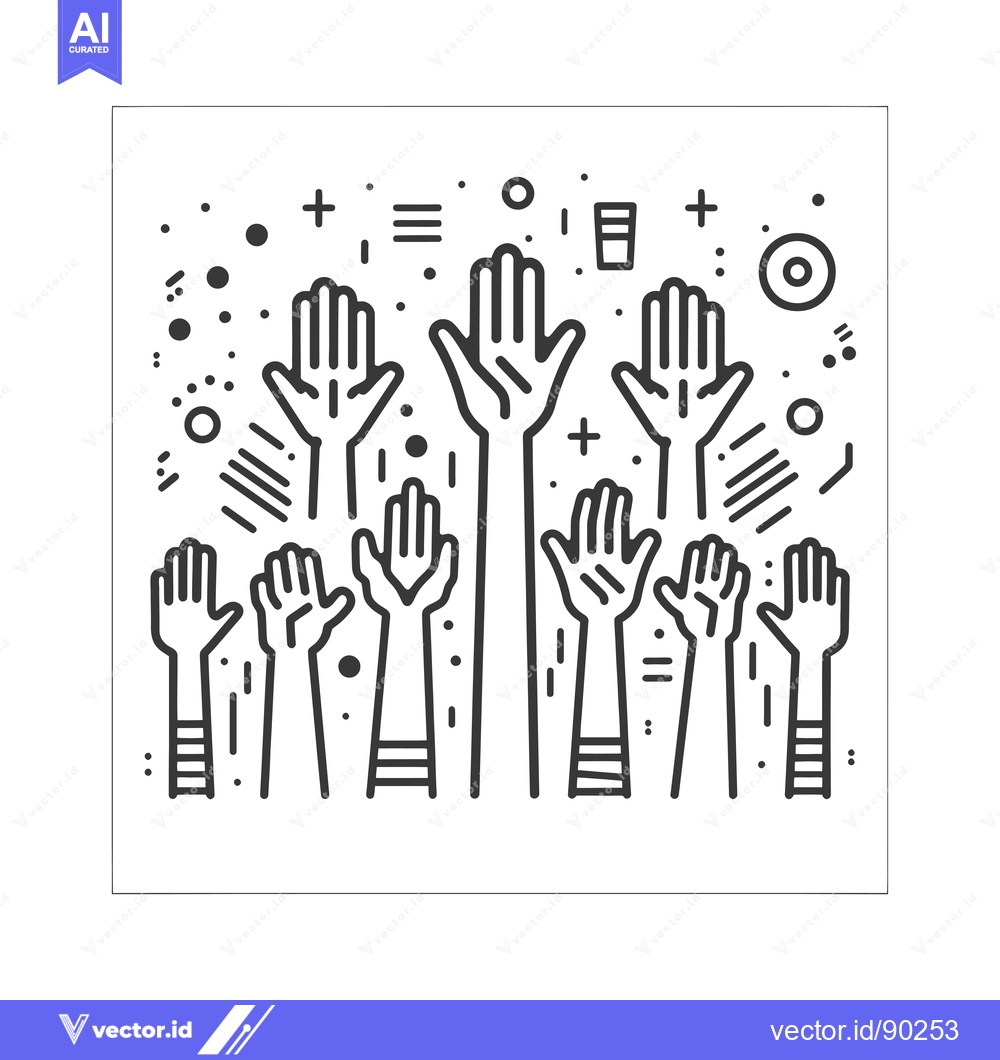 Premium Vector of Outline drawing of multiple hands raised in the air