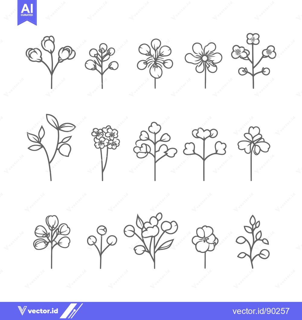 Premium Vector of Outline Drawings of Various Flower and Leaf Arrangements