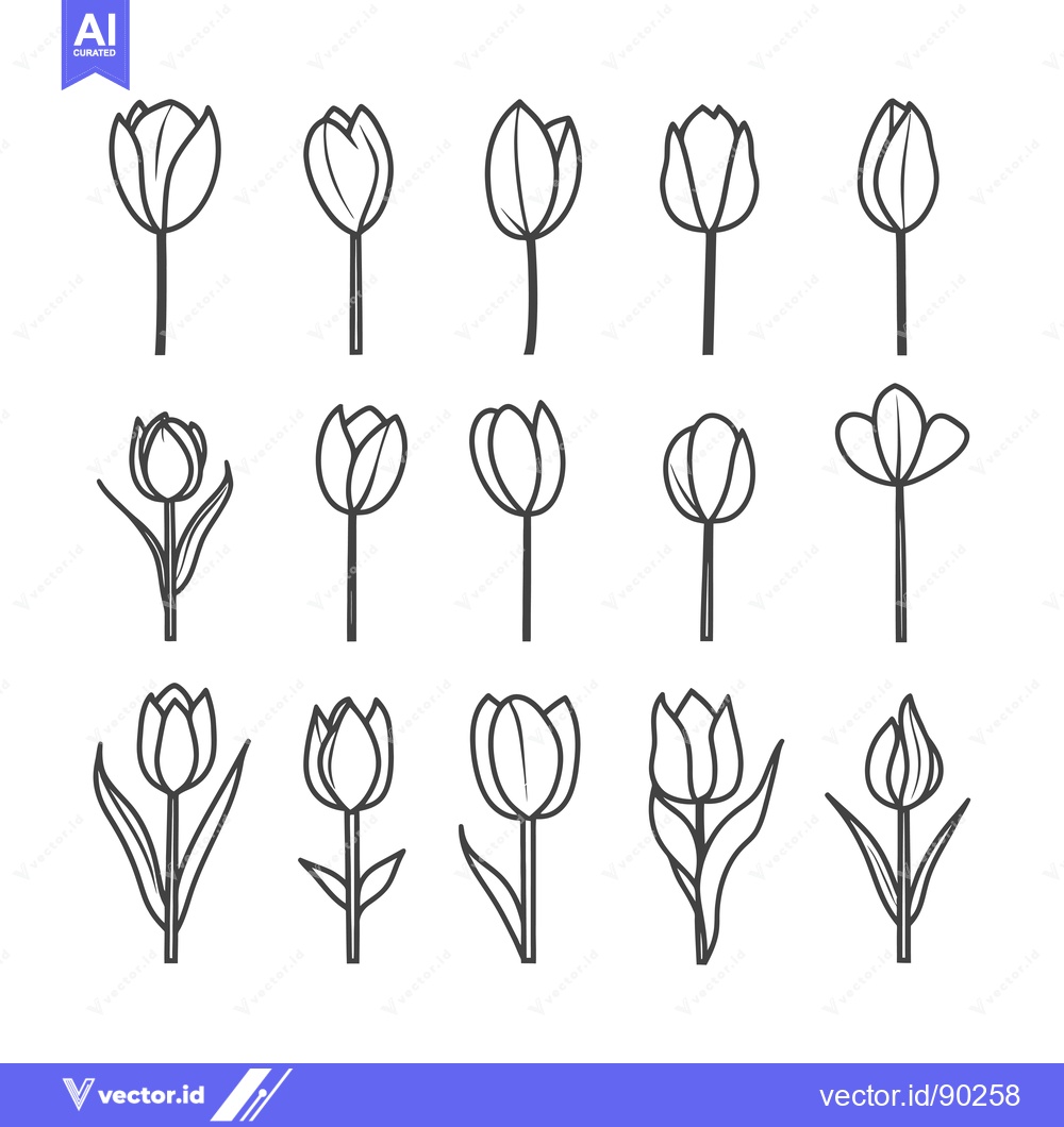 Premium Vector of Outline Drawings of Various Styles of Tulips