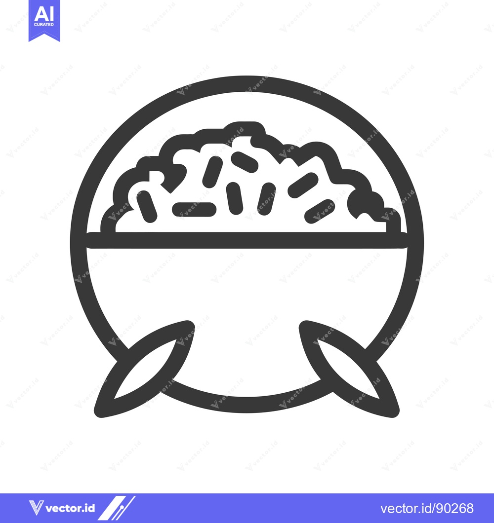 Premium Vector dari Outline Icon of a Bowl of Rice with Spoons