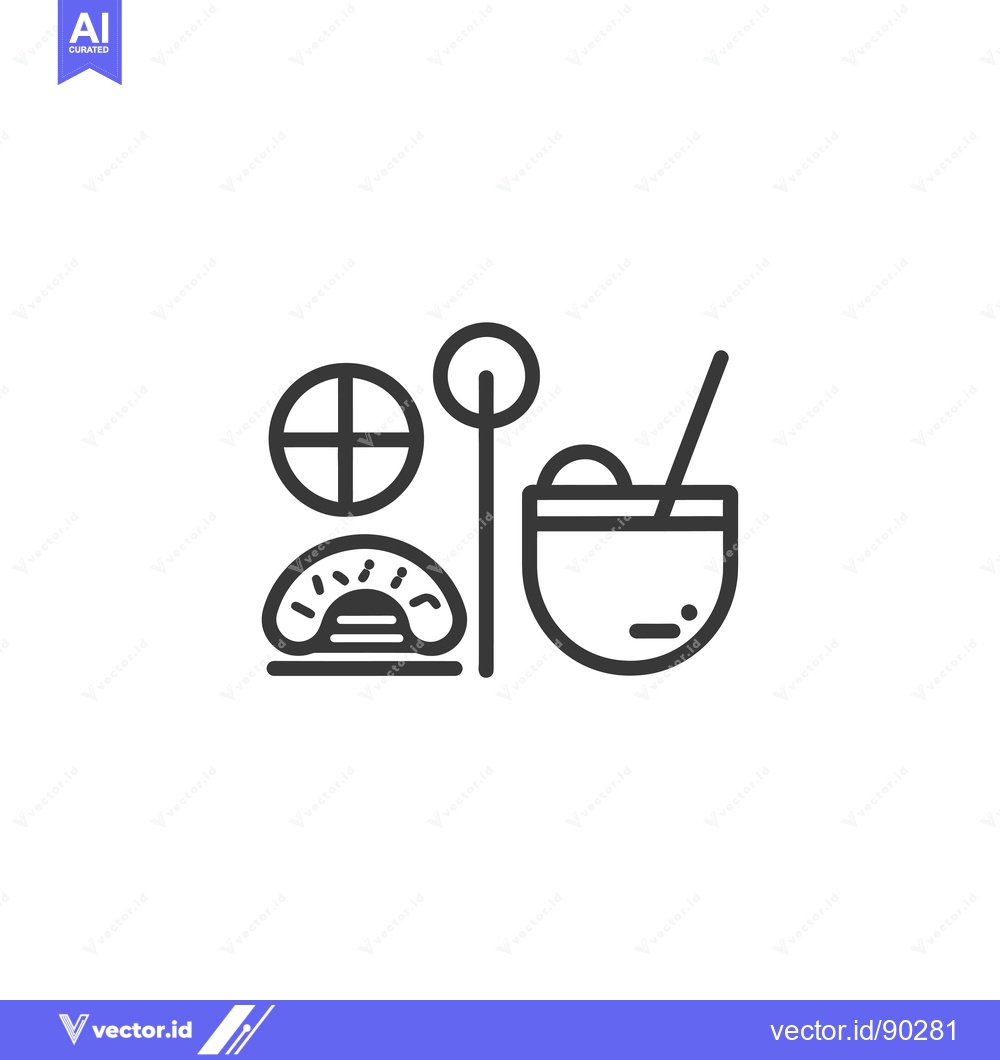 Premium Vector dari Outline Icon of a Croissant, a Stir Stick, and a Bowl with Ice Cream