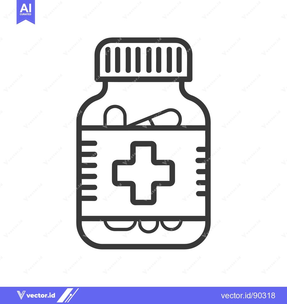 Premium Vector of Outline Icon of a Pill Bottle with Pills and a Cross
