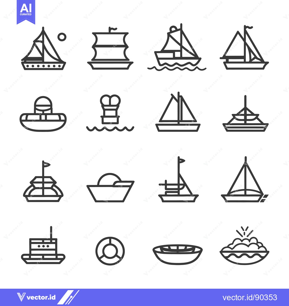 Premium Vector dari Outline Icons Depicting Various Types of Boats and Watercraft