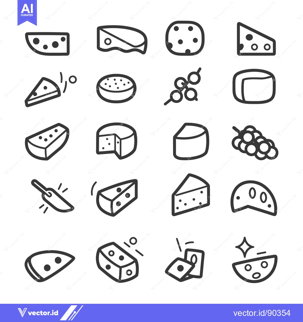 Premium Vector dari Outline Icon Set of Different Types of Cheese