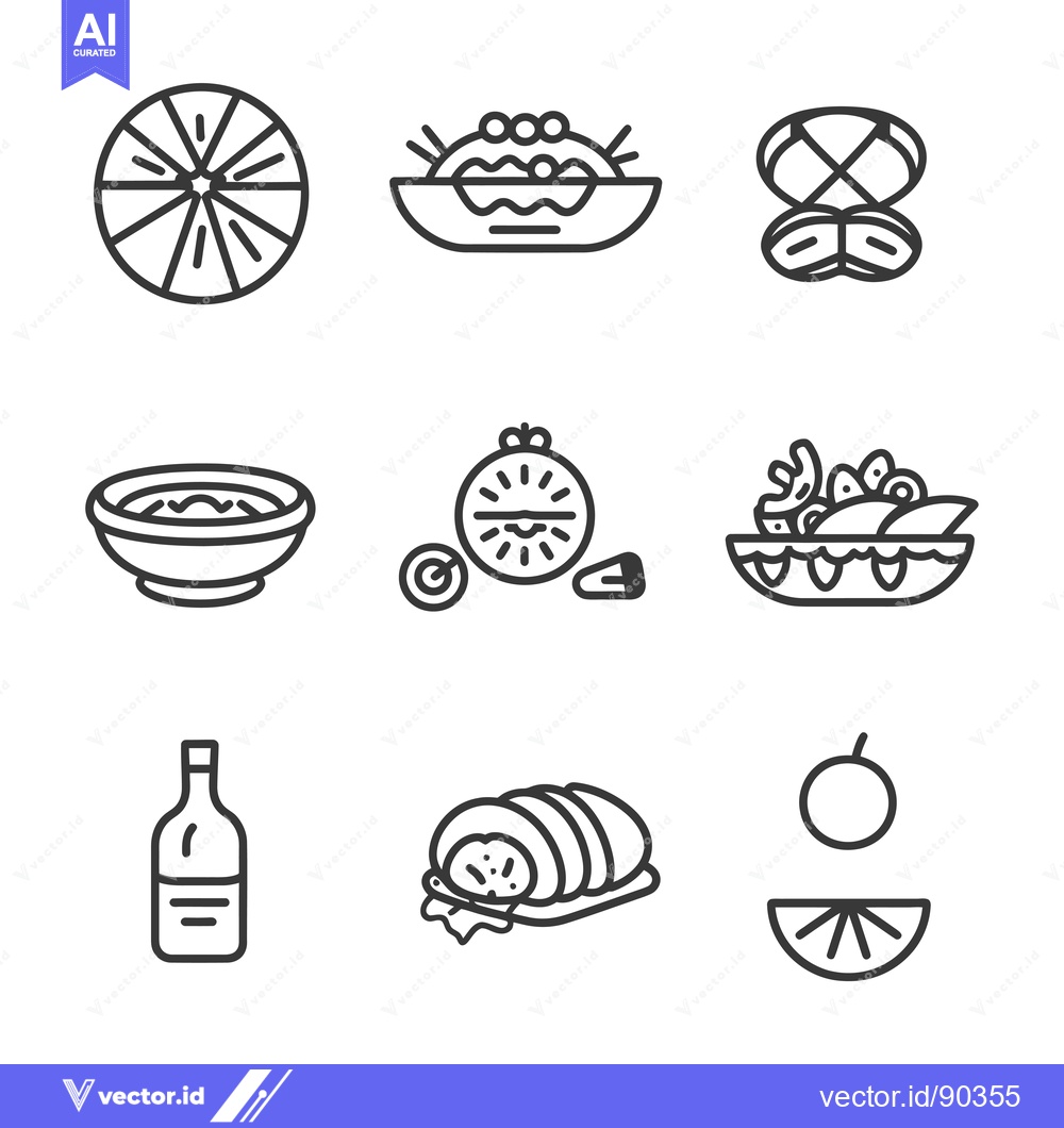 Premium Vector dari Outline Icon Set of Food and Drink Items
