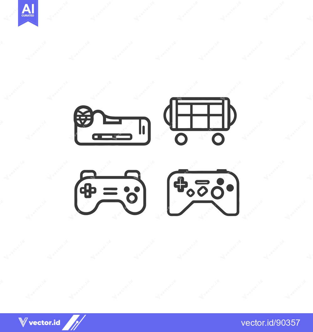 Premium Vector dari Outline icons of a gaming console, a game cartridge, and two game cont