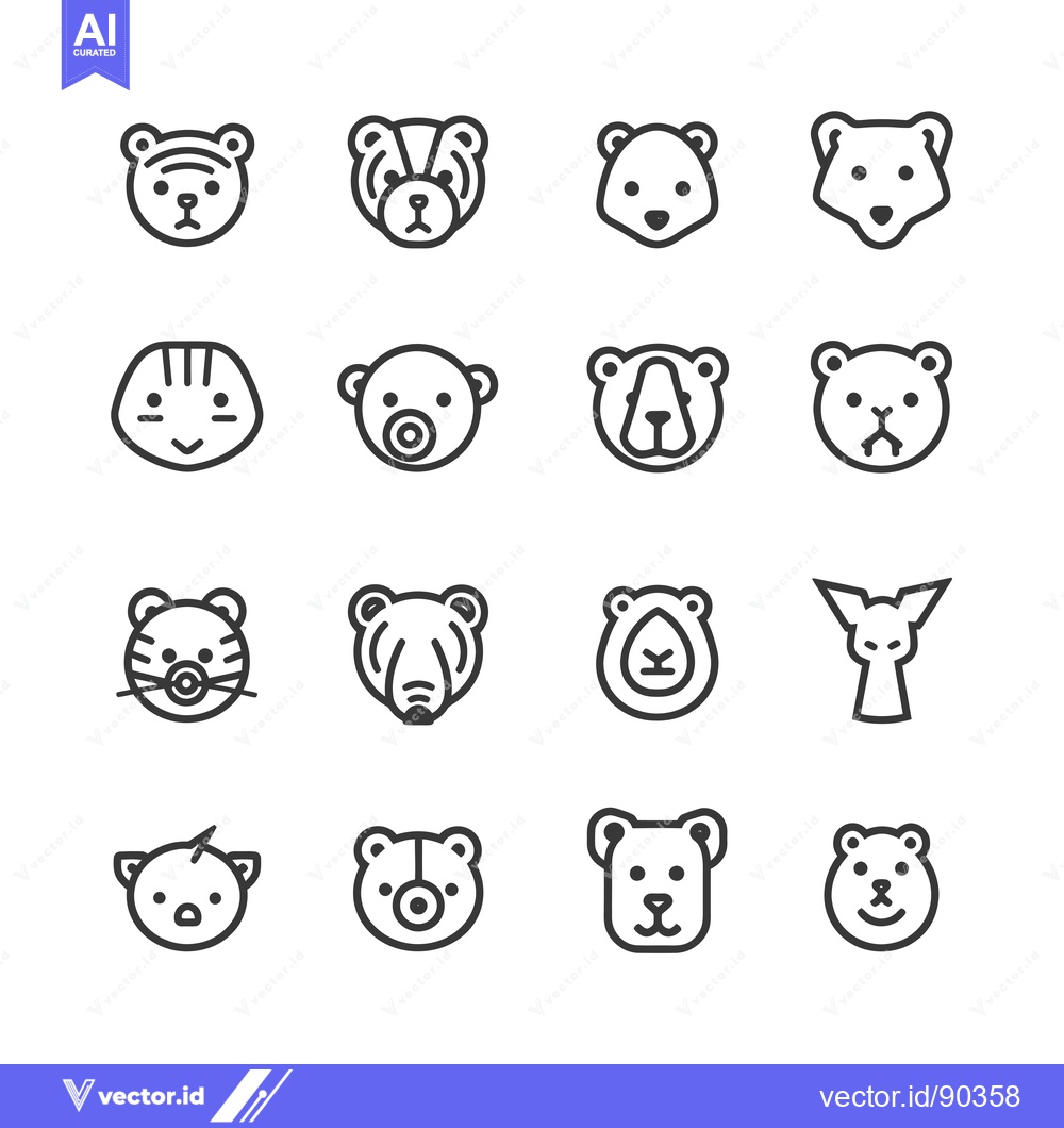 Premium Vector of Outline Icons of Animal Heads with Different Expressions