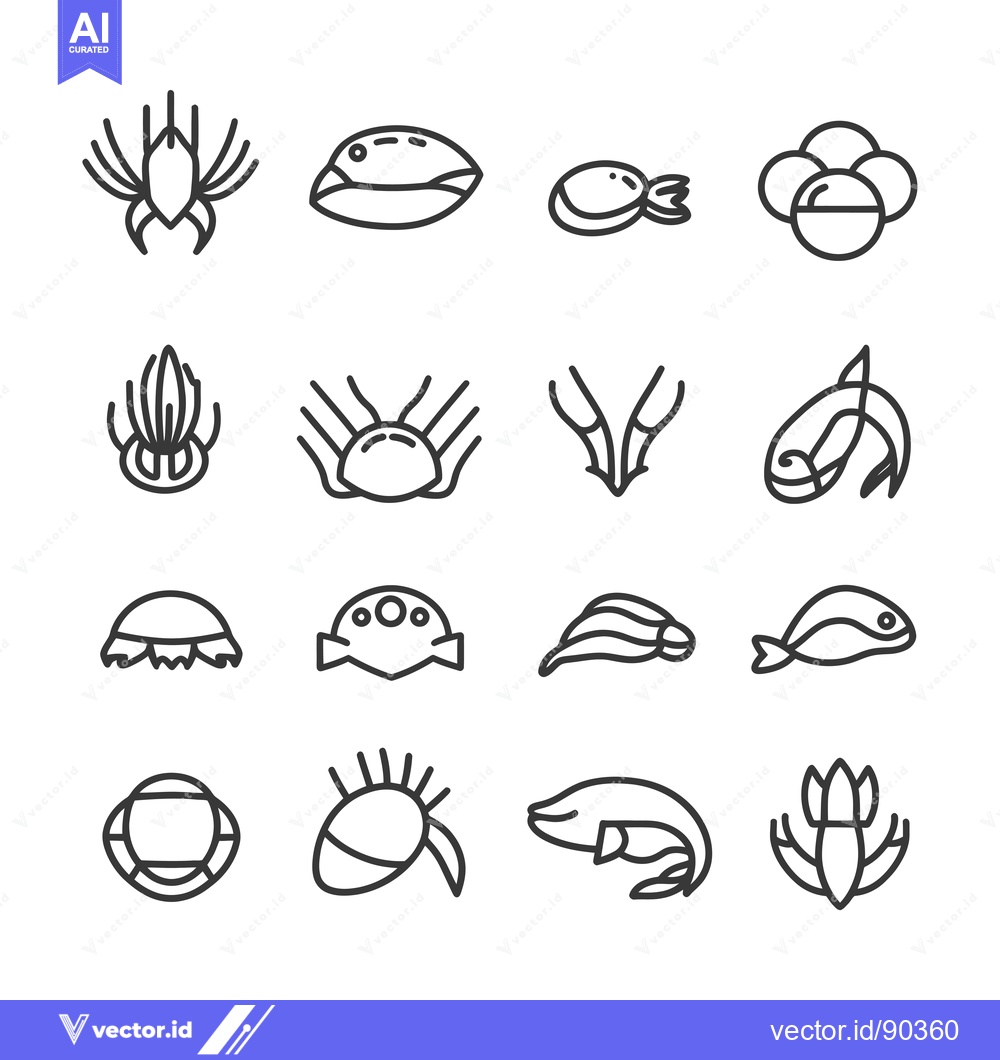 Premium Vector of Outline Icons of Different Aquatic Animals