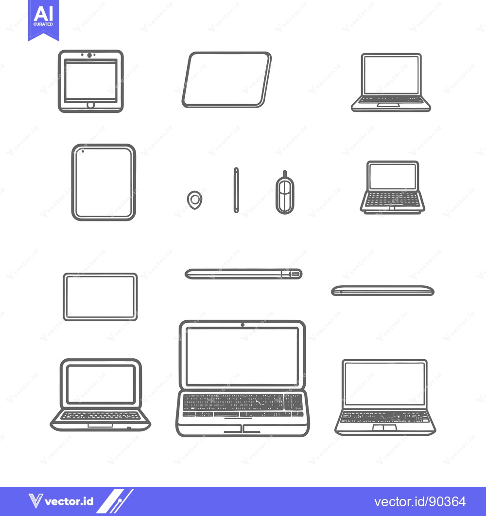 Premium Vector dari Outline Icons of Tablets, Laptops, and Accessories