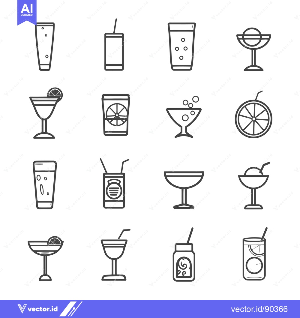 Premium Vector of Outline Icons of Various Drinks and Beverages
